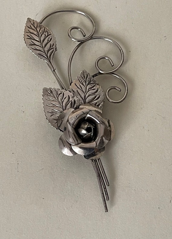 Lang Sterling silver rose flower brooch