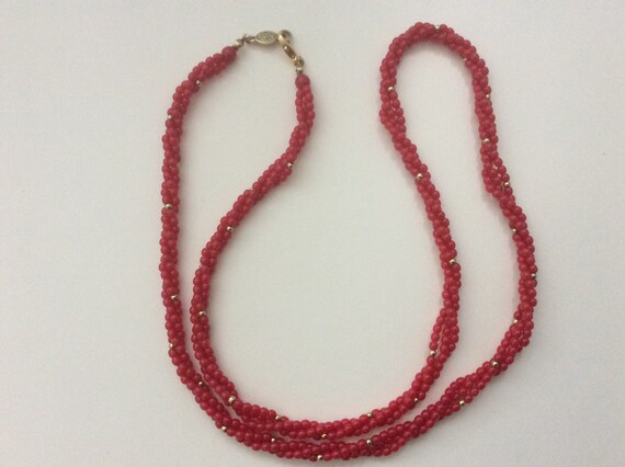 Napier red plastic, metal  multi strand beaded tw… - image 3