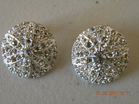 Flowers Clip on earrings. Clear rhinestones. Silv… - image 2