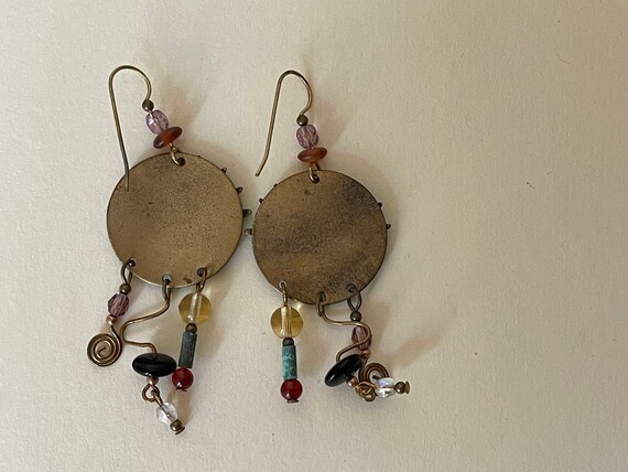 Green brass tribal people aztec earrings Handmade - image 3