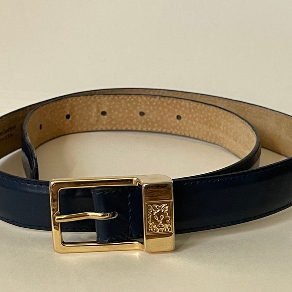 Anne Klein AK for Oroton Lion Head Navy blue genuine Leather belt size L. Made in USA