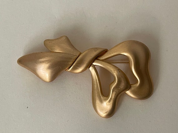 Monet matte gold, satin gold bow, ribbon brooch - image 2