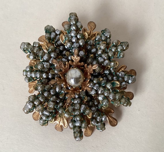 Miriam Haskell seed pearl filigree snowflake broo… - image 1