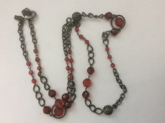 1928 red plastic, filigree metal beads,  black me… - image 3