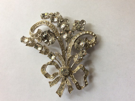 Bogoff flower clear rhinestone brooch pin - image 1