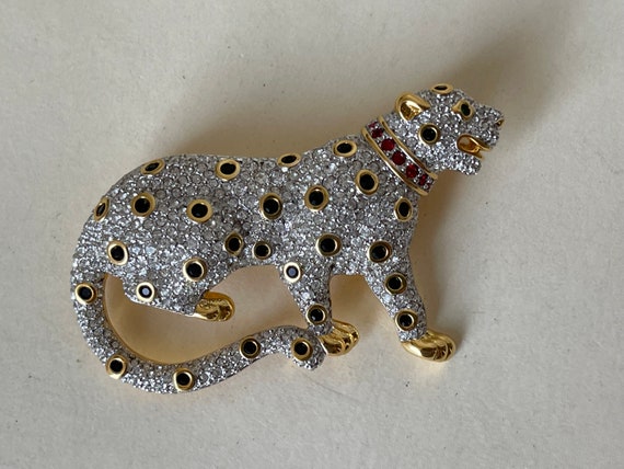 Swarovski Swan Logo Brooch Crystal Set Leopard in… - image 5