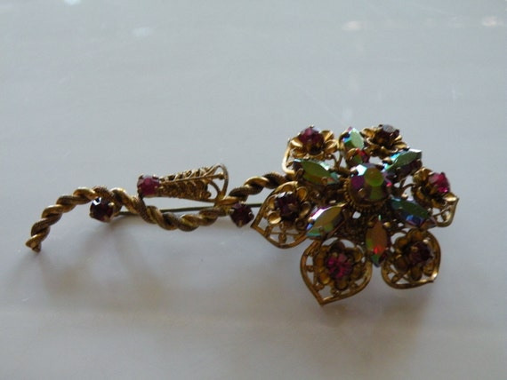 WESTERN GERMANY flower brooch, pin. Metal filigre… - image 4
