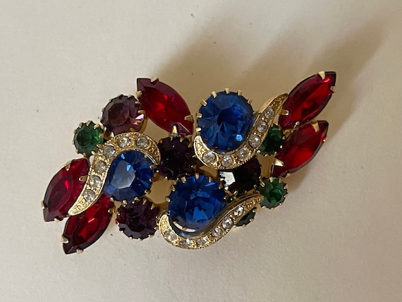 Weiss unmarked multi color rhinestone brooch - image 2