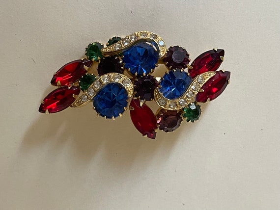 Weiss unmarked multi color rhinestone brooch - image 1