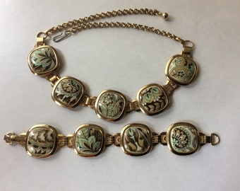 Porcelain Link bracelet, necklace.  Set.