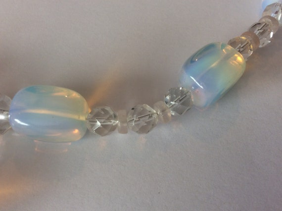 Moonstone glass, clear crystal beaded necklace. P… - image 2