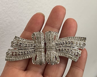 Vintage 1930's Clear Bright Rhinestone & Grey Metal Art Deco