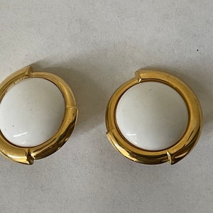 Monet milk glass, white glass cabochon clip-on earrings
