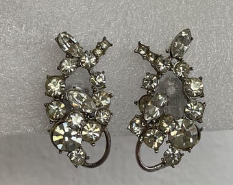 H Pomerantz clear rhinestone clip-on earrings