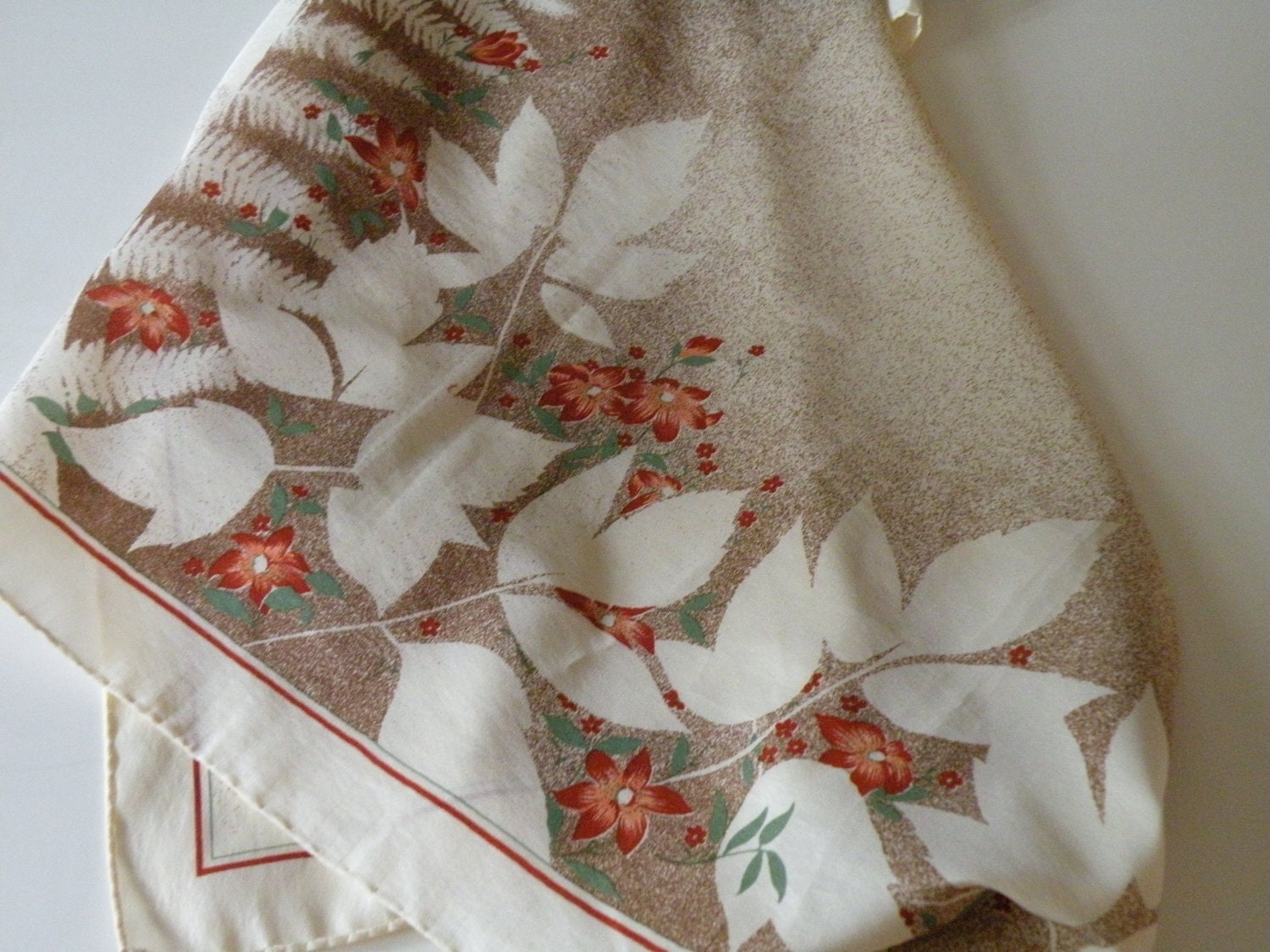Paul Parel Silky Scarf. Leaves and Flowers Design. Hand