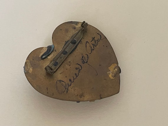 Handmade metal, polymer clay heart brooch - image 3