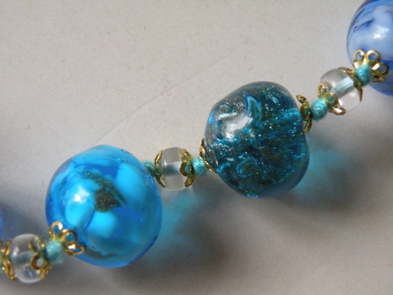 Blue glass beads, clear beads necklace. Lampwork … - image 5