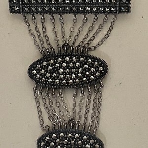 Judith Jack Sterling silver 925 marcasite dangle, drop, chain brooch