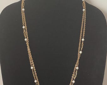 Park Lane gold tone Chain, faux pearl necklace 61"