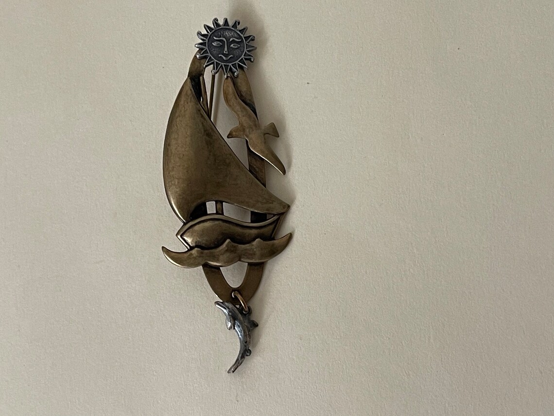 Susan L Richardson Mixed Metals Sailboat Brooch - Etsy