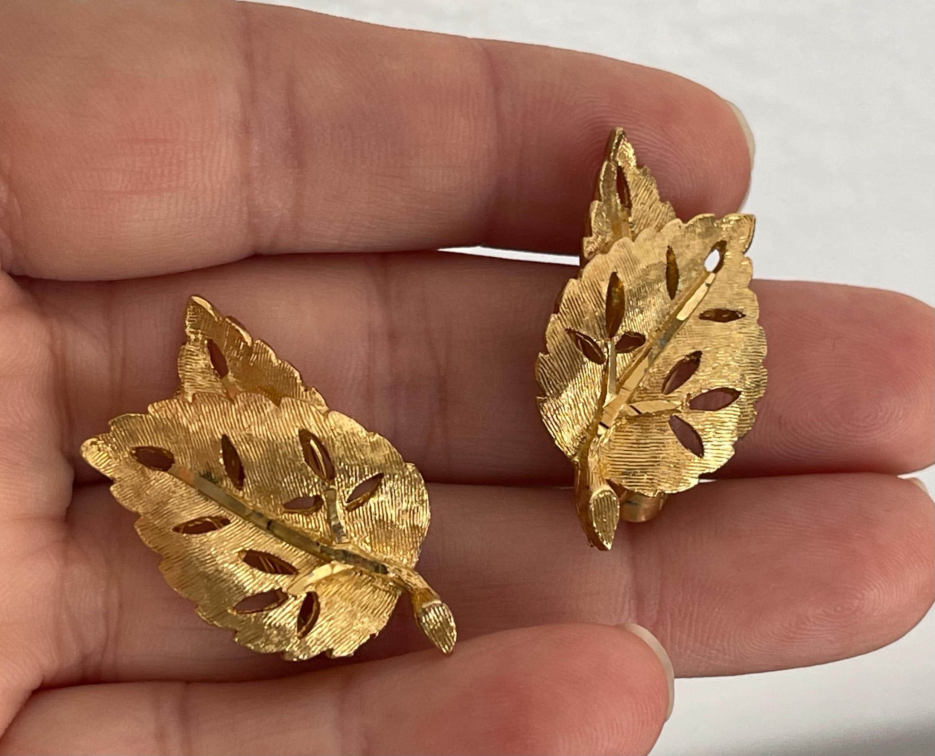 BSK gold plated double leaf clip-on earrings