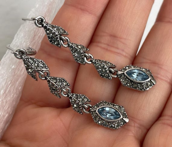 Givenchy  blue, gray rhinestone dangle, drop earr… - image 2
