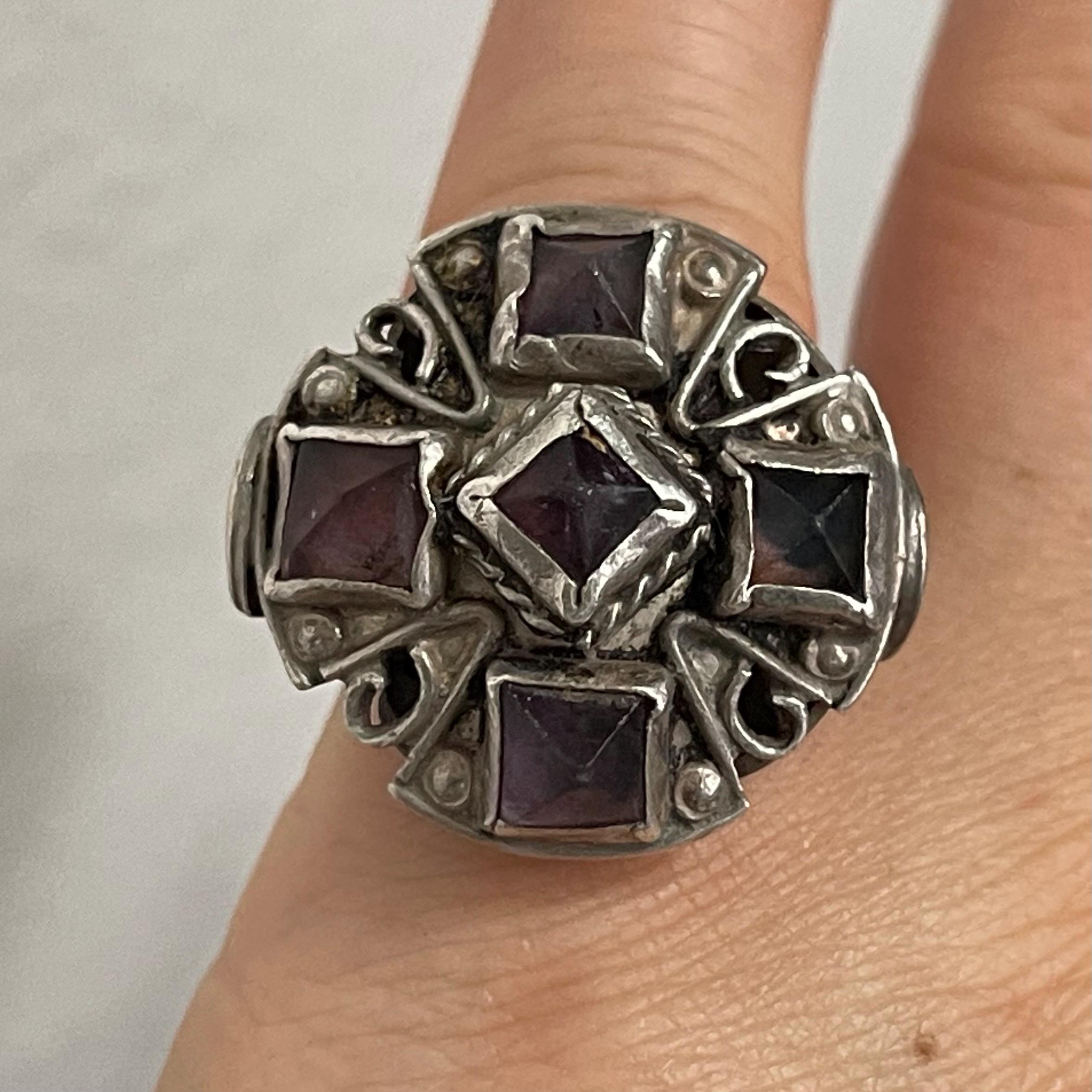 Vintage Mexico Modernist Sterling Silver Statement Ring