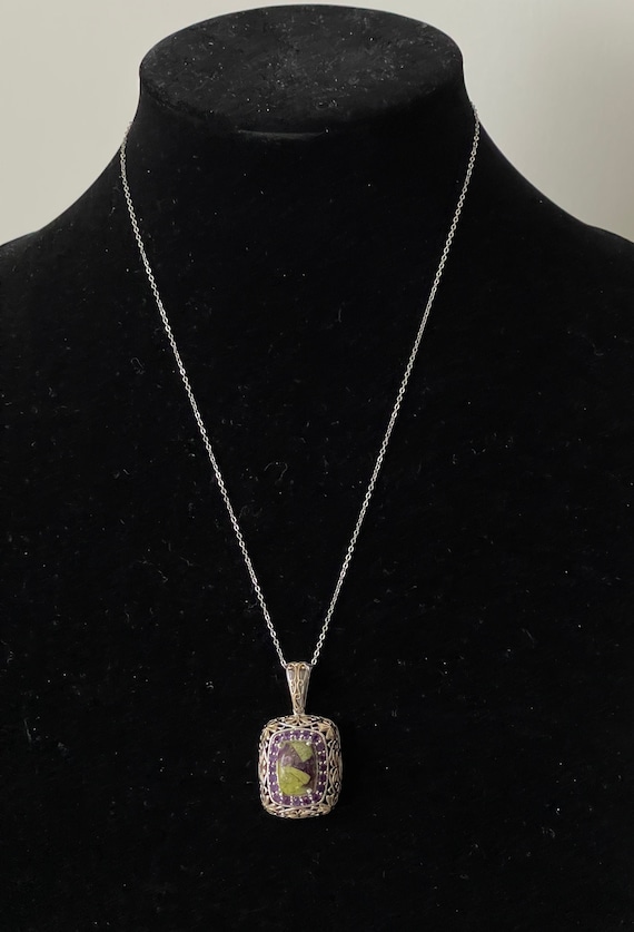 Purple Stichtite in Serpentine, amethyst pendant  