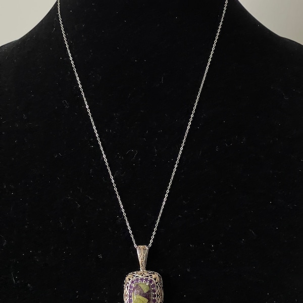 Purple Stichtite in Serpentine, amethyst pendant  - Platinum over Sterling Silver, gold vermeil   Atlantisite pendant