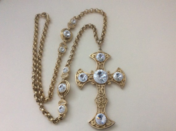 Clear rivoli cross pendant chain necklace - image 1