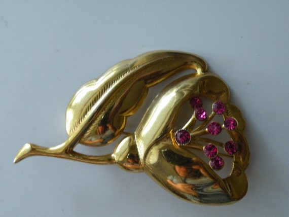 Sterling silver gold plate flower brooch pin. 194… - image 3