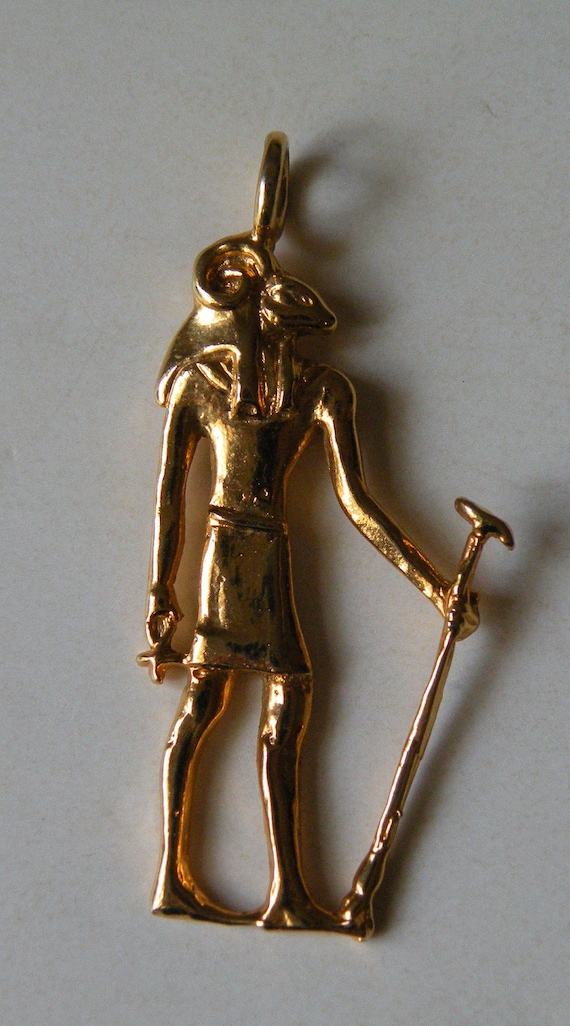 Sterling silver vermeil Egyptian God pendant. Hand