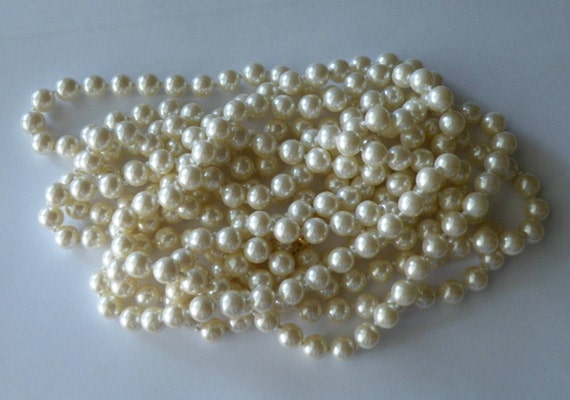 Faux pearls beaded necklace 121" long. 10 mm pear… - image 1