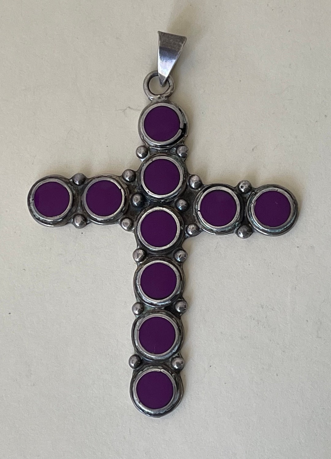 Taxco Mexico Sterling Silver 925 TC-136 Large Cross Purple Enamel or ...