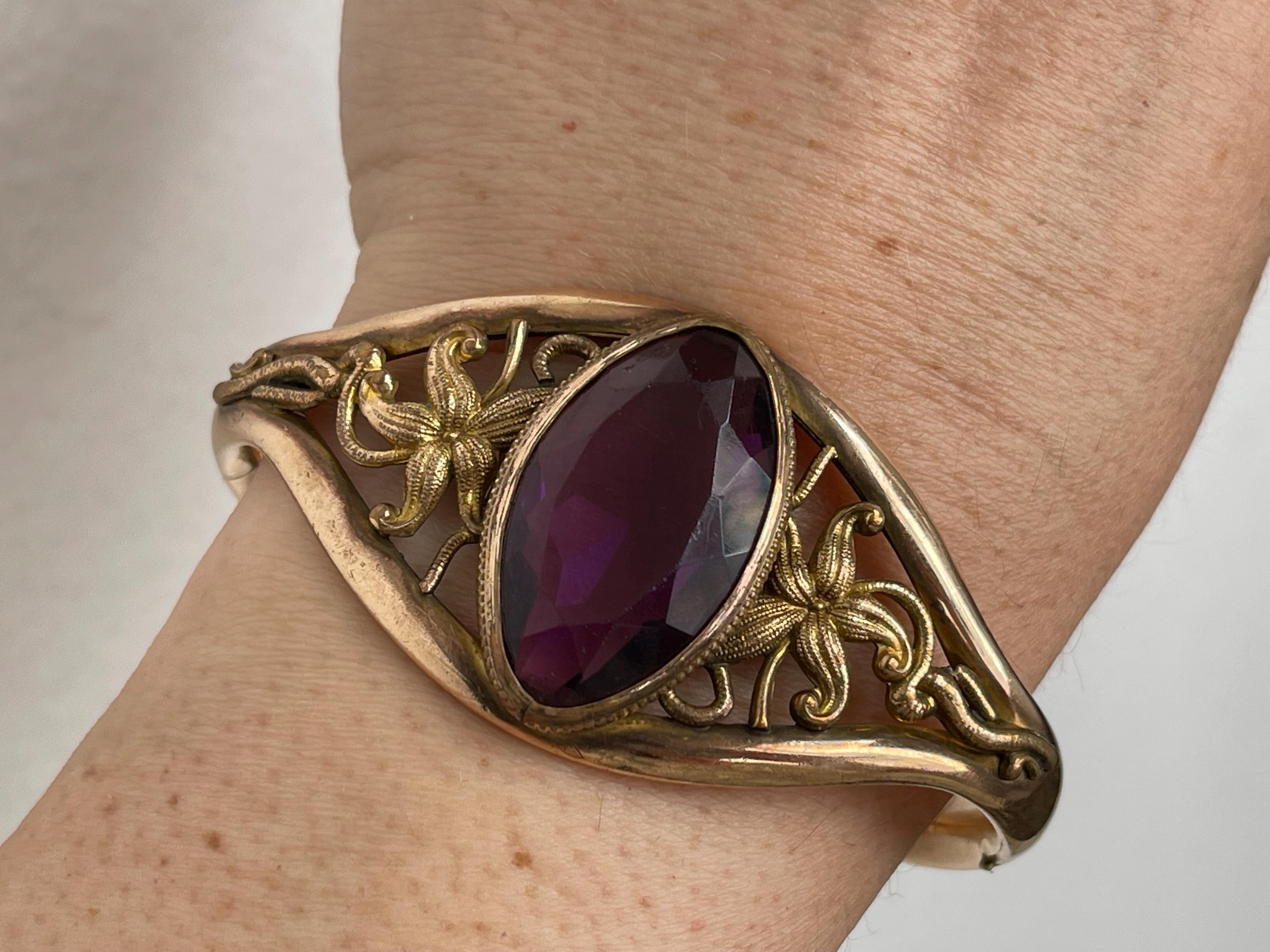 彫金　アメジスト　バングル　ブレスレット 彫金アメジストバングルブレスレット