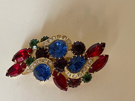 Weiss unmarked multi color rhinestone brooch - image 3