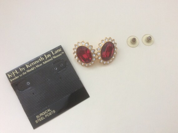 KJL Kenneth Jay Lane red clear rhinestone stud ea… - image 3