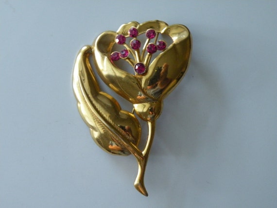 Sterling silver gold plate flower brooch pin. 194… - image 1