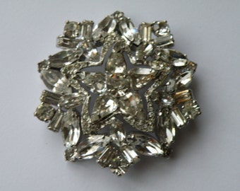 Weiss clear rhinestone snowflake star brooch pin.