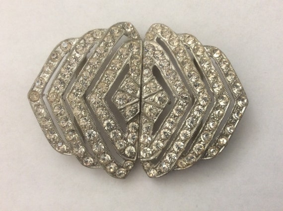 Art Deco pot metal clear  rhinestone belt buckle - image 2