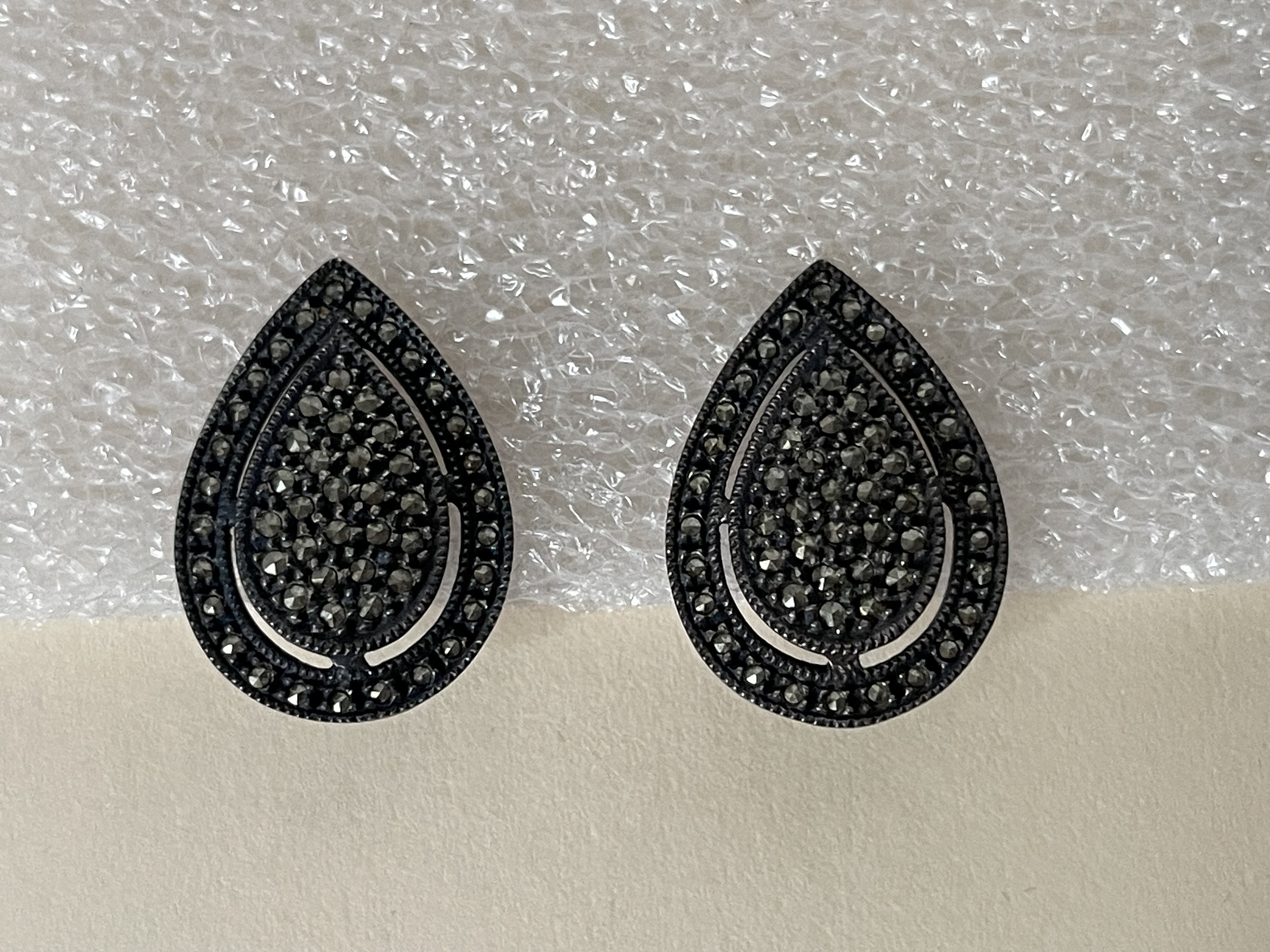 Judith Jack JJ Sterling Silver 925 Marcasite Clip-on  Earrings  Art Deco Design