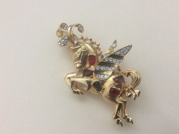 Vendome unmarked Circus Pegasus rhinestone brooch - image 2