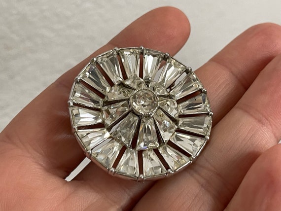 Bogoff clear flower, trapezoid rhinestone brooch - image 3