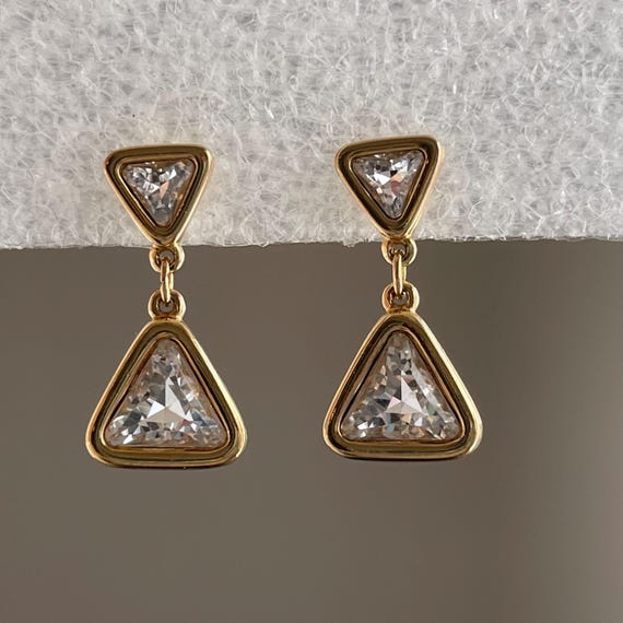 Swarovski stud earrings, triangular shape clear c… - image 2