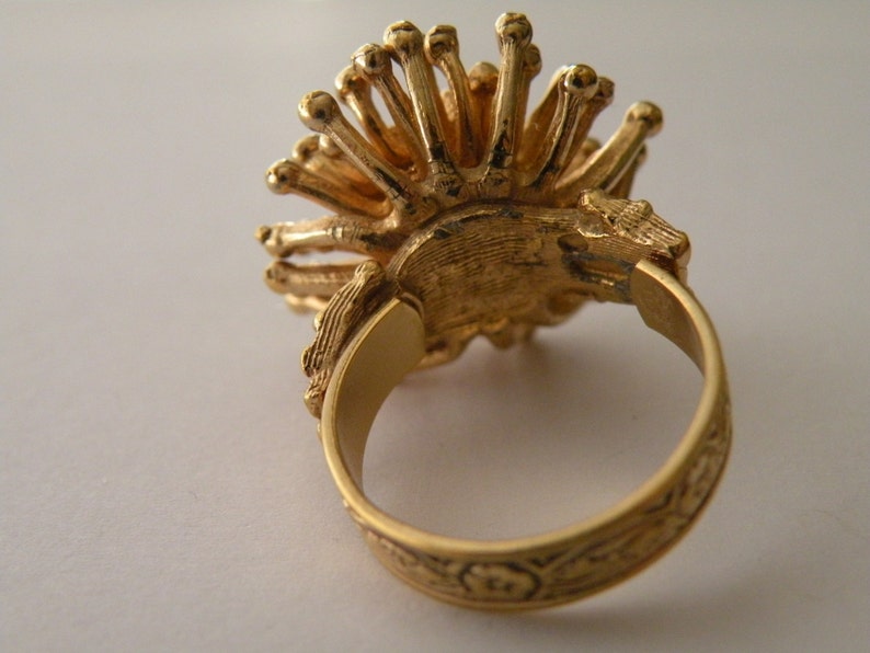 Adjustable Faux pearl clear rhinestone gold plated ring