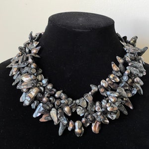 Freshwater pearl black peacock color multi strand  necklace