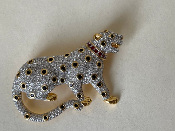 Swarovski Swan Logo Brooch Crystal Set Leopard in… - image 4