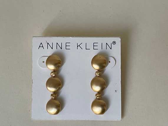 Anne Klein matte gold, satin gold dangle, drop st… - image 2