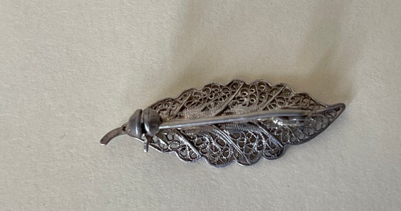 800 silver filigree leaf brooch - image 4