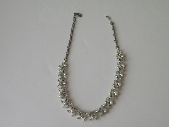 Lisner Silver Leaves with Clear Rhinestones neckl… - image 6